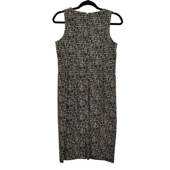 Kasper Geometric Print Sleeveless Sheath Dress 6 Black Brown 3D Ribbon Neckline - Picture 8 of 11